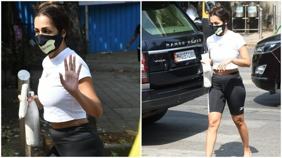 Malaika Arora is back at the gym. The actor celebrated Diwali in style and was back to her fitness routine, right after the festivities. On Wednesday, Malaika was spotted by paparazzi in Mumbai, when she reached her yoga studio.(HT Photos/Varinder Chawla)