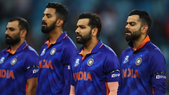Team India players ahead of the T20 World Cup game against Namibia.(Twitter/BCCI) Team India players ahead of the T20 World Cup game against Namibia.(Twitter/BCCI)