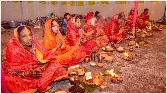 Women devotees were clicked during Chhath Puja. The Puja will conclude on November 11 after offering Usha Arghya (Morning Argya) to Sun God and Chhathi Maiyya at the time of sunset. Prasad will be distributed to everyone after the puja.(PTI)