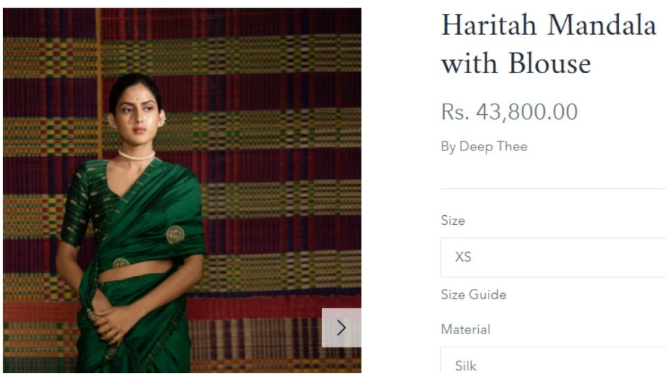 The saree, donned by Shruti in the pictures, is priced at ₹43,800 in the designer house’s official website.(https://deepthee.in/)