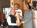 President Kovind presents the Padma Shri award to Lt Col Qazi Sajjad Ali Zahir (Retd.) for Public Affairs. (Photo via @rashtrapatibhvn on Twitter) President Kovind presents the Padma Shri award to Lt Col Qazi Sajjad Ali Zahir (Retd.) for Public Affairs. (Photo via @rashtrapatibhvn on Twitter)