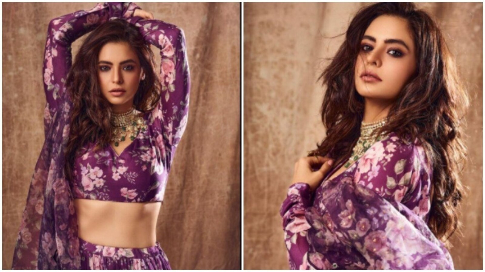 Aamna Sharif, in a dark violet floral lehenga, is as pretty as poetry