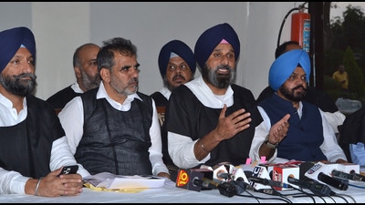 Shiromani Akali Dal MLA Bikram Singh Majithia during a press conference in the Punjab assembly complex on Thursday. Shiromani Akali Dal MLA Bikram Singh Majithia during a press conference in the Punjab assembly complex on Thursday.