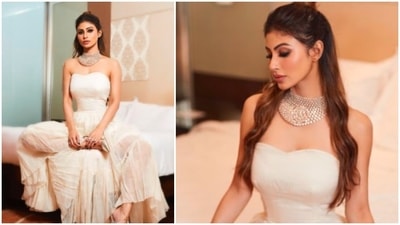 Mouni Roy ditched loud shades and opted for this off-white strapless long corset dress for her recent photoshoot for a magazine. (Instagram/@imouniroy) Mouni Roy ditched loud shades and opted for this off-white strapless long corset dress for her recent photoshoot for a magazine. (Instagram/@imouniroy)