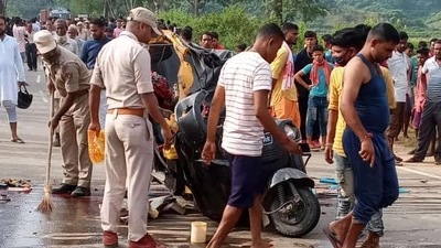 The site in Karimganj, Assam, where 10 Chhath Puja pilgrims were killed as a truck rammed into a three-wheeler. (HT photo) The site in Karimganj, Assam, where 10 Chhath Puja pilgrims were killed as a truck rammed into a three-wheeler. (HT photo)