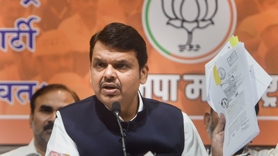 On a television channel, Devendra Fadnavis said Sameer Khan was found with drugs while the case is still being investigated. (PTI) On a television channel, Devendra Fadnavis said Sameer Khan was found with drugs while the case is still being investigated. (PTI)