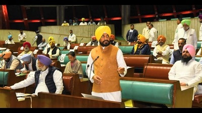 Punjab chief minister Charanjit Channi addressing the special assembly session in Chandigarh. Punjab chief minister Charanjit Channi addressing the special assembly session in Chandigarh.