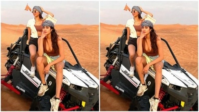 Janhvi and Khushi posed on their desert jeep and set major travel goals for us. (Instagram/@janhvikapoor) Janhvi and Khushi posed on their desert jeep and set major travel goals for us. (Instagram/@janhvikapoor)
