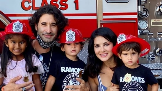 Sunny Leone and Daniel Weber with their children.