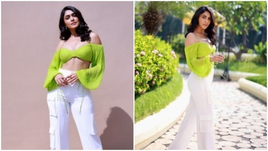 Mrunal Thakur is turning Instagram to shades of neon green. The fashionista, on Thursday, drove our midweek blues away, with a set of pictures of herself, posing in green, amidst greenery. The pictures are from one of Mrunal’s recent fashion photoshoots and we are smitten.(Instagram/@mrunalthakur)