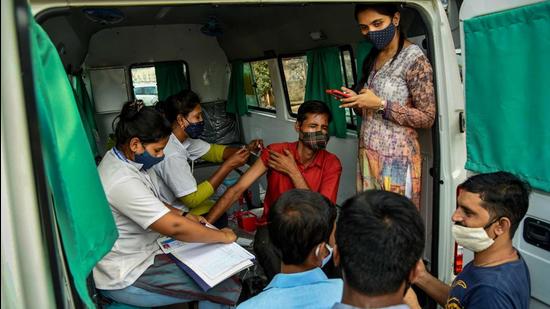 Assam has so far vaccinated more people than the other states. In terms of first dose coverage the state’s figures of 79% correspond to the national average. (PTI PHOTO.)