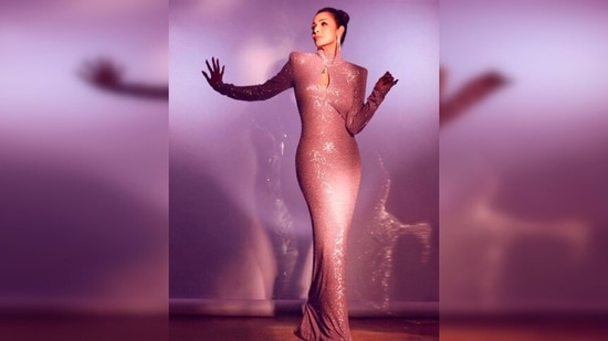 Malaika Arora raises the glam quotient during the recent photoshoot in a jaw dropping designer ensemble.(Instagram/@manekaharisinghani)