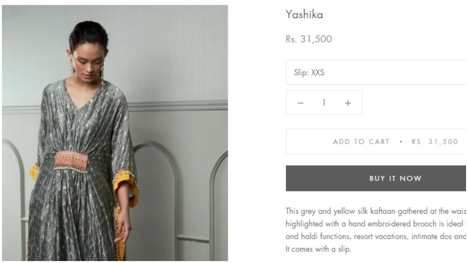 The kaftan, donned by Huma in the pictures, is priced at ₹31,500 in the designer house’s official website. (https://qbik.in/) The kaftan, donned by Huma in the pictures, is priced at ₹31,500 in the designer house’s official website. (https://qbik.in/)