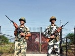 BSF officials at the Indo-Bangladesh border in West Bengal. Bengal’s 2,216.7 km-long border with Bangladesh is the longest and covers 10 of the 23 district. (HT file) BSF officials at the Indo-Bangladesh border in West Bengal. Bengal’s 2,216.7 km-long border with Bangladesh is the longest and covers 10 of the 23 district. (HT file)