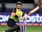 Australia's Matthew Wade plays a shot during the 2nd semi-final of ICC Men's T20 World Cup match between Australia and Pakistan, at Dubai International Cricket Stadium in Dubai on Thursday. Australia's Matthew Wade plays a shot during the 2nd semi-final of ICC Men's T20 World Cup match between Australia and Pakistan, at Dubai International Cricket Stadium in Dubai on Thursday.