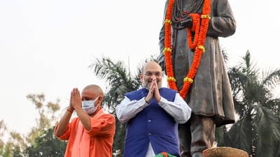 Union Home Minister Amit Shah and UP Chief Minister Yogi Adityanath at Banaras Hindu University on Friday. (PTI)
