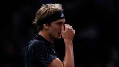 Germany's Alexander Zverev reacts after his semi-final match against Russia's Daniil Medvedev&nbsp; (REUTERS)