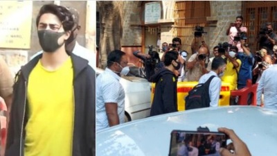 Aryan Khan outside the NCB office on his birthday.
