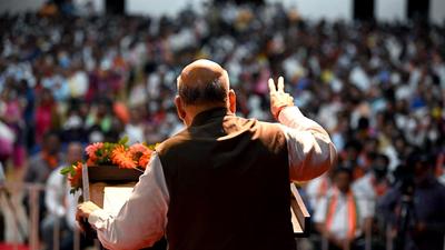 A file photo of union home minister Amit Shah addressing a crowd in Panaji. Goa minister Michael Lobo has said that his wife will ‘most certainly’ contest the assembly polls from Siolim. (ANI/File) A file photo of union home minister Amit Shah addressing a crowd in Panaji. Goa minister Michael Lobo has said that his wife will ‘most certainly’ contest the assembly polls from Siolim. (ANI/File)
