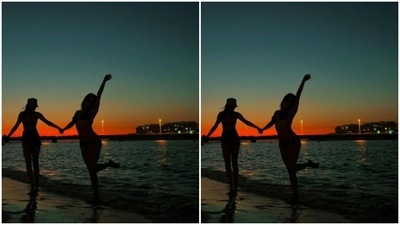 Janhvi and Khushi shared a moment of sundown together, for a perfect photograph. (Instagram/@janhvikapoor) Janhvi and Khushi shared a moment of sundown together, for a perfect photograph. (Instagram/@janhvikapoor)