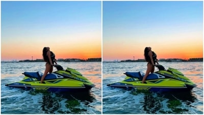 On a speed boat, Janhvi posed before taking off. (Instagram/@janhvikapoor) On a speed boat, Janhvi posed before taking off. (Instagram/@janhvikapoor)