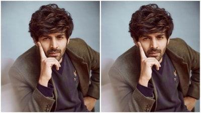 Kartik opted for a navy blue sweatshirt from the house of Hackett London. (Instagram/@kartikaaryan) Kartik opted for a navy blue sweatshirt from the house of Hackett London. (Instagram/@kartikaaryan)