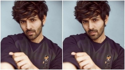 Styled by Milan Kepchaki, Kartik wore his coloured short hair in a messy look. (Instagram/@kartikaaryan) Styled by Milan Kepchaki, Kartik wore his coloured short hair in a messy look. (Instagram/@kartikaaryan)