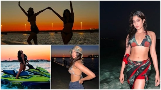 Janhvi Kapoor and Khushi Kapoor are currently vacationing in Dubai and have been keeping their fans updated with their doings. In their recent Instagram pictures, the Kapoor sisters put on their swimwear and hit the beach to dance their hearts out.(Instagram)