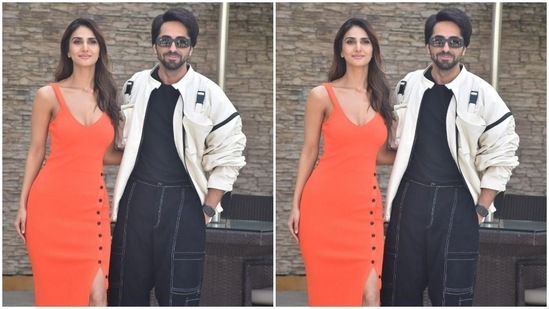 Vaani Kapoor and Ayushmann Khurrana posed together.(HT Photos/Varinder Chawla)