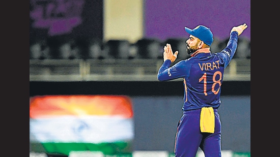 Kohli during the T20 World Cup in October. They may not win every game, but the team he built doesn’t distinguish between Wankhede, Wanderers and WACA. It sees each game as a contest that’s there for the winning. (AFP)