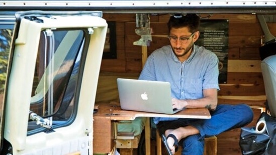 US journalist Danny Fenster works out of his van that he made into a home/office in Detroit in 2018. (File Photo / AP) US journalist Danny Fenster works out of his van that he made into a home/office in Detroit in 2018. (File Photo / AP)