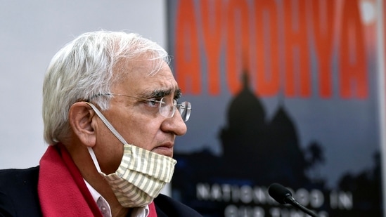 Senior Congress leader Salman Khurshid during the release of his book "Sunrise Over Ayodhya: Nationhood in Our Times", in New Delhi.(PTI)