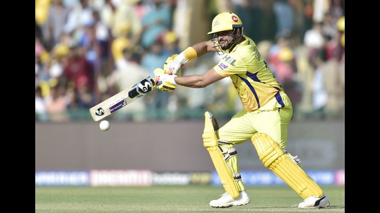 Suresh Raina of the Chennai Super Kings playing against Kings XI Punjab during an IPL match at PCA stadium in Mohali, Punjab on May 05, 2019. (Ravi Kumar/Hindustan Times)