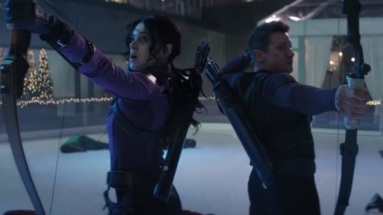 Hailee Steinfeld and Jeremy Renner in a still from Hawkeye.