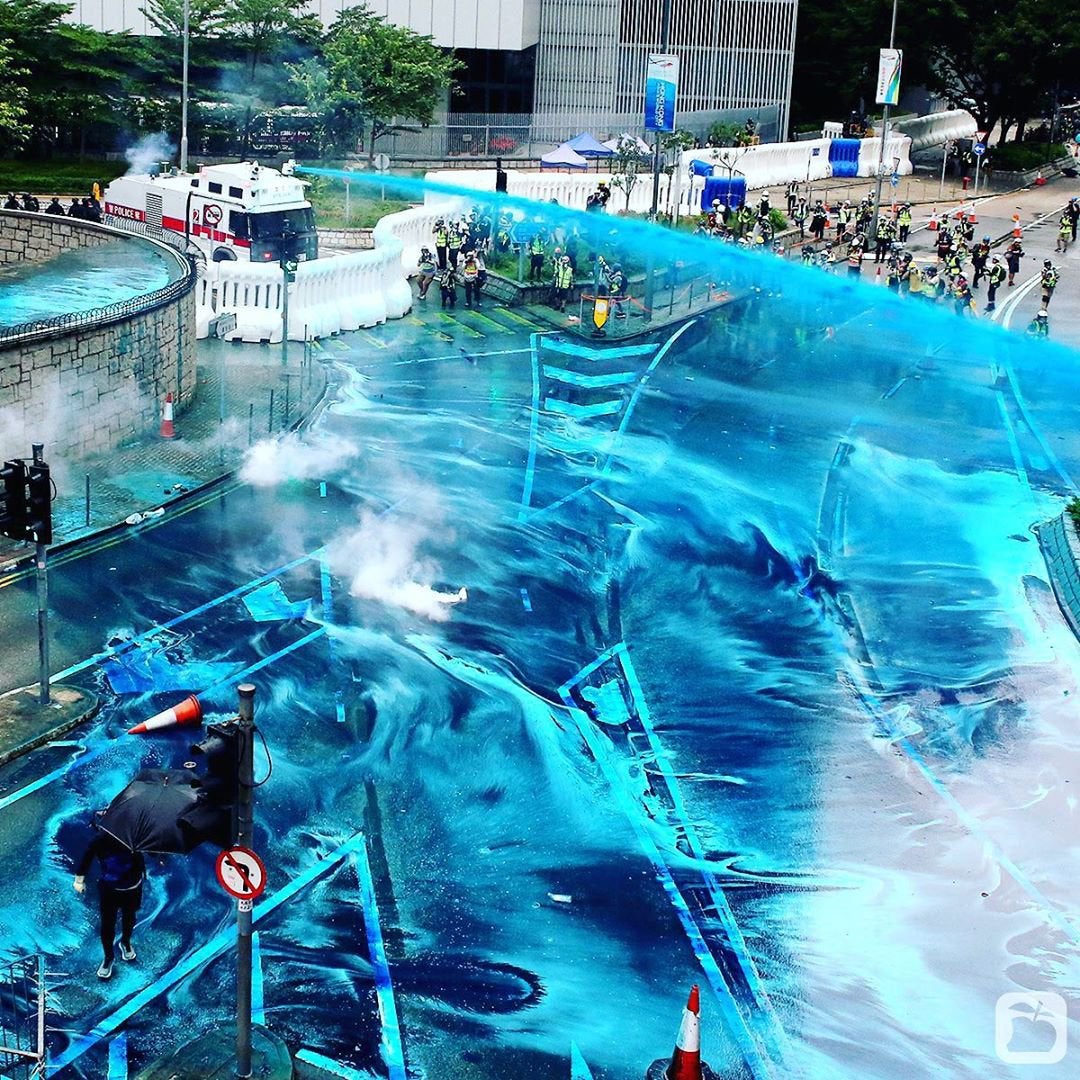 Hong Kong police sprayed protestors with indelible blue dye in 2019, to identify individuals later, sparking worldwide outrage. (Wikimedia Commons) Hong Kong police sprayed protestors with indelible blue dye in 2019, to identify individuals later, sparking worldwide outrage. (Wikimedia Commons)