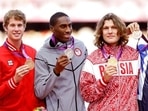FILE - Medalists in the men's high jump, from left, Canada's Derek Drouin, bronze, United States' Erik Kynard, silver, Russia's Ivan Ukhov, gold, Britain's Robert Grabarz , bronze, and Qatar's Mutaz Essa Barshim, bronze, pose for the media during the athletics in the Olympic Stadium at the 2012 Summer Olympics, London.(AP) FILE - Medalists in the men's high jump, from left, Canada's Derek Drouin, bronze, United States' Erik Kynard, silver, Russia's Ivan Ukhov, gold, Britain's Robert Grabarz , bronze, and Qatar's Mutaz Essa Barshim, bronze, pose for the media during the athletics in the Olympic Stadium at the 2012 Summer Olympics, London.(AP)