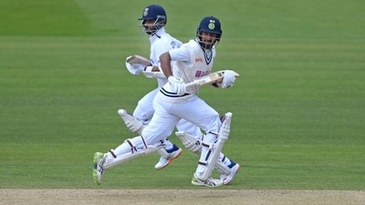 Chetashwar Pujara and Ajinkya Rahane in action during the 4th day of the Second Test match between India and England at Lord's Chetashwar Pujara and Ajinkya Rahane in action during the 4th day of the Second Test match between India and England at Lord's