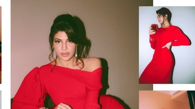 Jacqueline Fernandez goes bold in ₹1 lakh thigh-slit red crepe mermaid dress (Instagram/vandafashionagency) Jacqueline Fernandez goes bold in ₹1 lakh thigh-slit red crepe mermaid dress (Instagram/vandafashionagency)