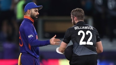 India's captain Virat Kohli, left, shakes hand with New Zealand's captain Kane Williamson after New Zealand won the game during the Cricket Twenty20 World Cup match in Dubai, UAE, Sunday, Oct. 31, 2021. (AP) India's captain Virat Kohli, left, shakes hand with New Zealand's captain Kane Williamson after New Zealand won the game during the Cricket Twenty20 World Cup match in Dubai, UAE, Sunday, Oct. 31, 2021. (AP)