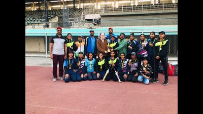 In the 26th junior state softball championship, Ferozepur girls’ team bagged gold medal on Saturday. (HT Photo)