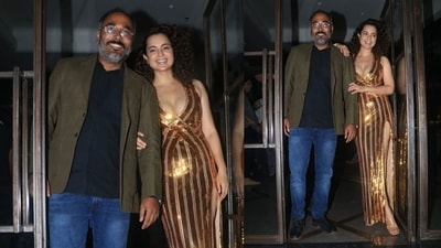 Kangana Ranaut posed for the paparazzi with Tejas director and writer Sarvesh Mewara. (Varinder Chawla) Kangana Ranaut posed for the paparazzi with Tejas director and writer Sarvesh Mewara. (Varinder Chawla)