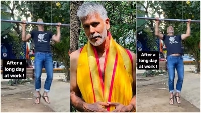 Milind Soman does 18 pull-ups after long day at work, fan says incredible at 56: Watch video Milind Soman does 18 pull-ups after long day at work, fan says incredible at 56: Watch video
