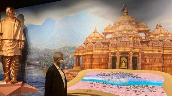 External affairs minister S Jaishankar visits the India Pavilion at Dubai Expo 2020. (PTI)