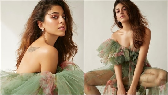 Looking hands-down romantic and dreamy, Jawaani Jaaneman actor Alaya F set fans swooning over her pictures in a a tulle romper gown from designer duo Gauri and Nainika's eponymous label.(Instagram/chandiniw)