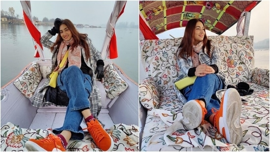 On Saturday, Disha and Rahul enjoyed a Shikara ride on the Dal Lake in Srinagar. Disha posted several pictures from their romantic ride and captioned it, "Baby's Day out." The husband and wife opted for casual winter ensembles for the outing to protect themselves from the chilly weather while looking incredible.(Instagram/@dishaparmar)