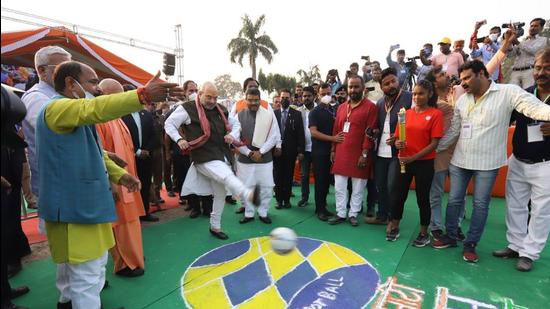 Union home minister Amit Shah in Basti where he inaugurated the Sansad Khel Mahotsav. (SOURCED IMAGE)