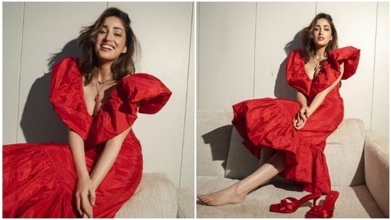 Yami Gautam, in a <span class='webrupee'>₹</span>39K red ruffle dress, has ‘zero stress’(Instagram/@yamigautam)