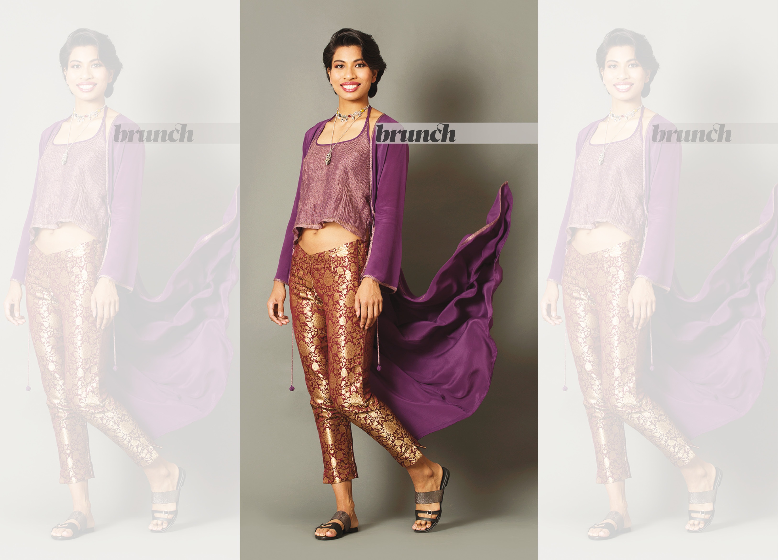 Lovlina explores the heritage textiles of India in this Benares brocade ensemble with a silk chiffon wrap in purple & gold by Label Ananya; Sandals: Westside; Jewellery: Amrapali (Asha Thadani) Lovlina explores the heritage textiles of India in this Benares brocade ensemble with a silk chiffon wrap in purple & gold by Label Ananya; Sandals: Westside; Jewellery: Amrapali (Asha Thadani)