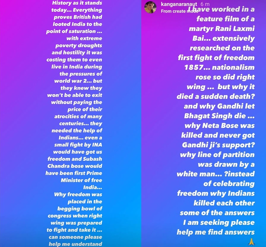 Kangana Ranaut explained her comment on Instagram Stories.  & Nbsp;