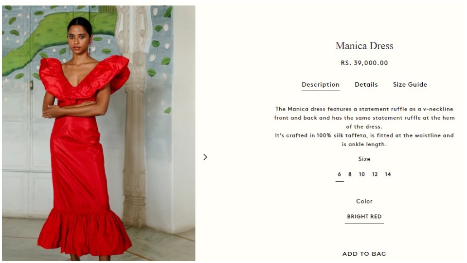 The dress adorned by Yami in the pictures, is priced at ₹39,000 in Malie’s official website. (https://www.malieofficial.com/) The dress adorned by Yami in the pictures, is priced at ₹39,000 in Malie’s official website. (https://www.malieofficial.com/)